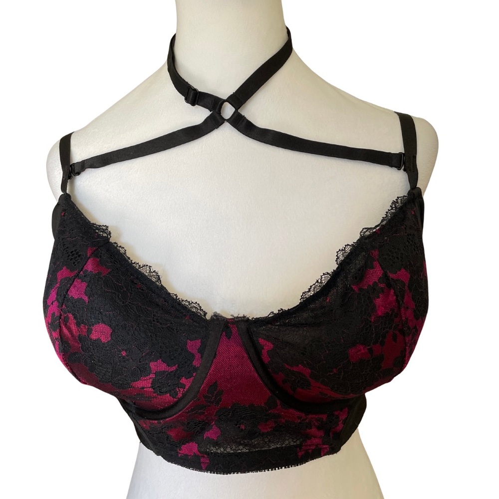 TORRID CURVY Longline Bralette Sz 3 Black Red Lace Underwire Side Boning Harness - Picture 2 of 14